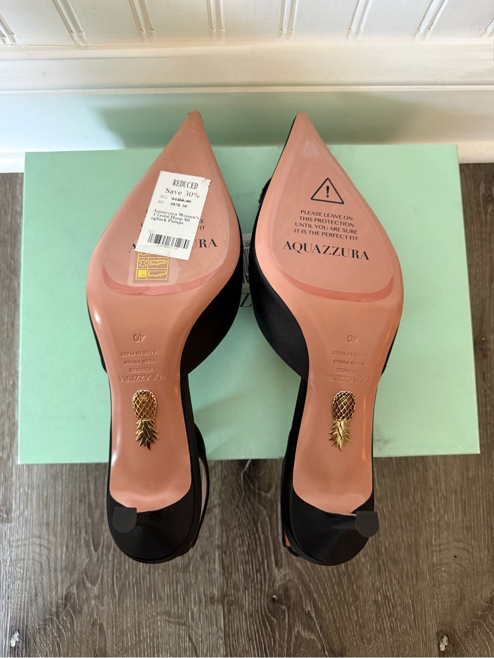 Aquazzura Crystal Hoop Sling 50 Black Satin Crystal Pumps Size 40 NEW - Picture 6 of 8